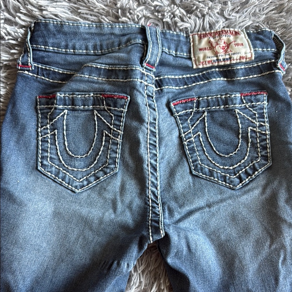True Religion Blue Jeans with Signature Horseshoe Design